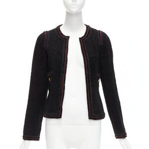 Chanel Tweed Leather Lined Logo Jacket